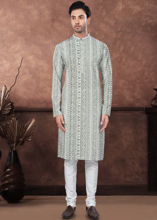 Green Readymade Digital Printed Men Rayon Kurta Pajama 