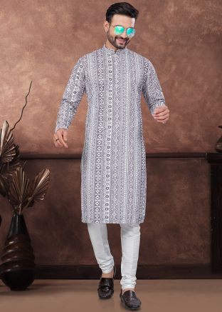 Purple Readymade Men Rayon Kurta Pajama In Digital Print