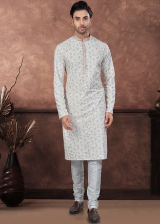 Off White Readymade Digital Printed Men Rayon Kurta Pajama 