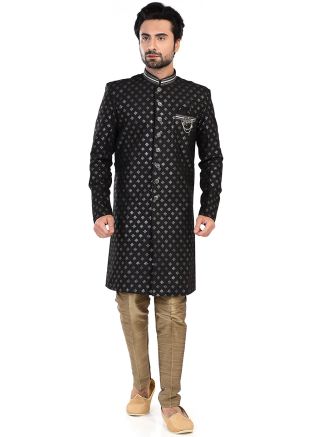 Black Embroidered Indo Western sherwani Set