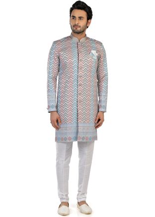 Multicolor Woven Indo Western Sherwani Set
