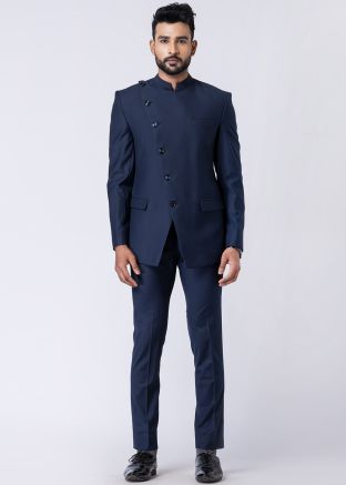 Readymade Blue Rayon Bandhgala Jodhpuri Suit 