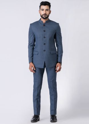 Readymade Blue Rayon Bandhgala Jodhpuri Suit 