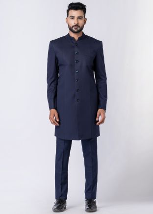 Readymade Blue Rayon Bandhgala Jodhpuri Suit 