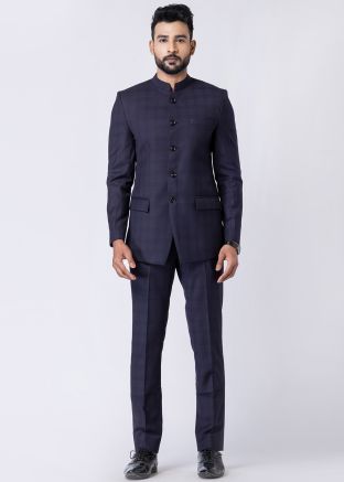 Readymade Blue Rayon Bandhgala Jodhpuri Suit 