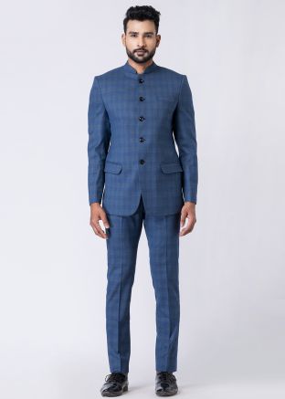 Readymade Blue Rayon Bandhgala Jodhpuri Suit 