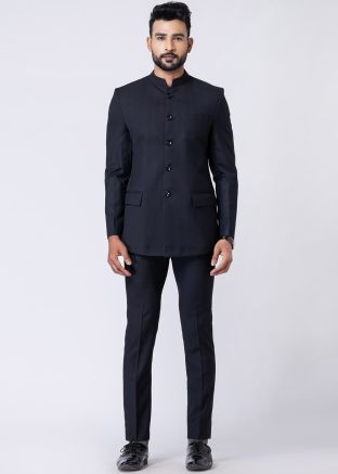 Readymade Black Rayon Bandhgala Jodhpuri Suit 