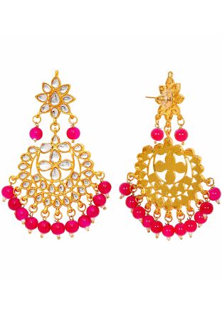 Golden Pink Kundan Chandbalis Style Earinngs