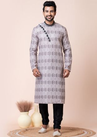 Grey Readymade Woven Men Cotton Kurta Pajama 