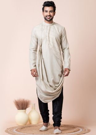 Cream Readymade Cow Style Men Cotton Kurta Pajama