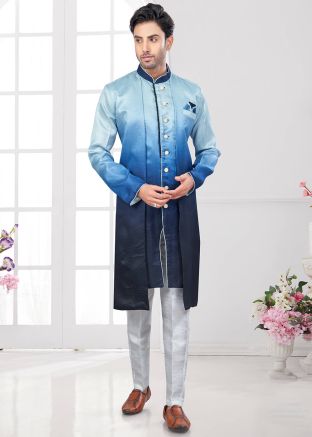 Shaded Blue Indo Western Sherwani For Men