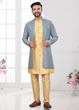 Golden Embroidered Indo Western Sherwani With Jacket