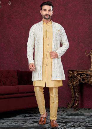 Golden Embroidered Indo Western Sherwani With Jacket