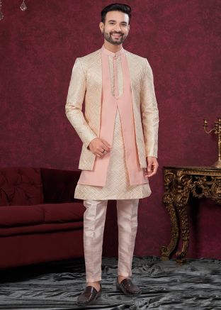Peach & Cream Embellished Indo Western Sherwani
