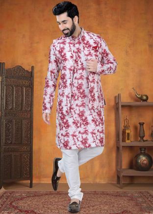 Pink Indo Western Sherwani With Dhoti