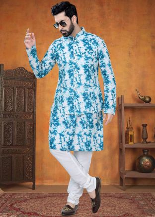 Blue Men Indo Western Sherwani Set With Dhoti