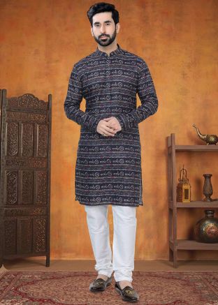 Black Kurta Pajama In Printed