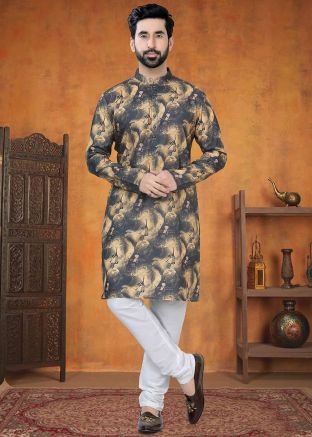 Black Printed Kurta Pajama In Cotton