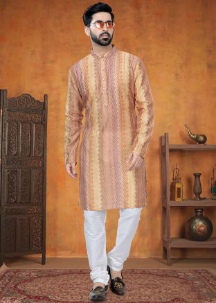 Multicolor Printed Kurta Pajama In Jacquard