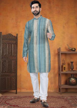 Multicolor Printed Kurta Pajama In Jacquard