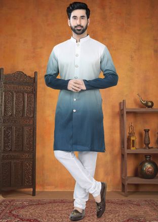 Blue Shaded Kurta Pajama In Silk