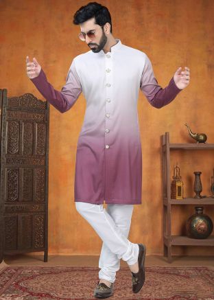 Purple Shaded Kurta Pajama In Silk
