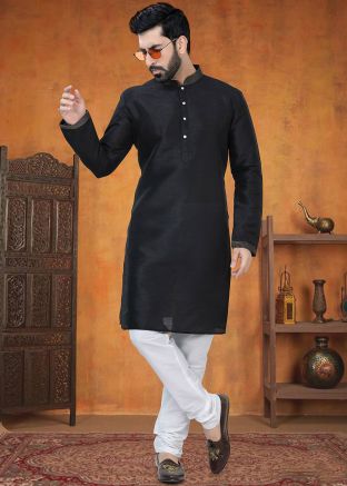 Black Silk Men Kurta Pajama