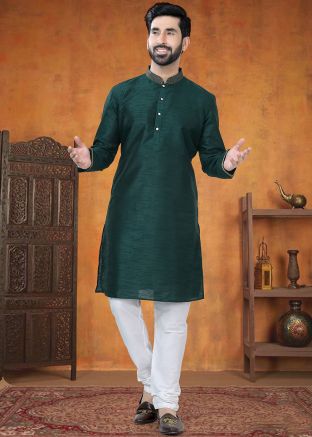 Green Men Kurta Pajama In Silk