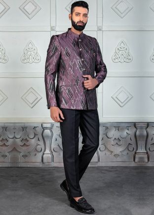 Purple Woven  Men Bandhgala Jodhpuri Suit
