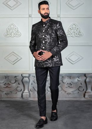 Black Woven Men Bandhgala Jodhpuri