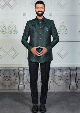 Green Woven Men Bandhgala Jodhpuri