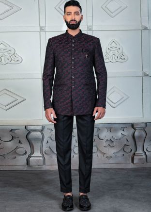 Black Woven Men Bandhgala Jodhpuri Suit