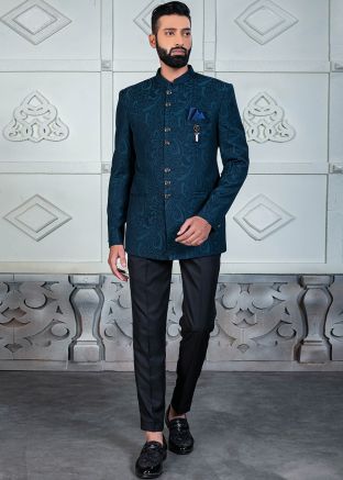 Blue Bandhgala Jodhpuri Suit In Woven Work