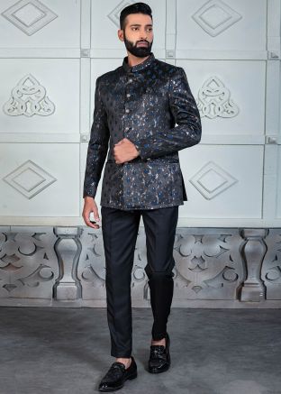 Black Bandhgala Jodhpuri Suit In Woven Work