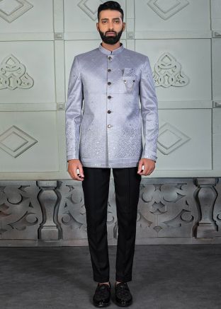 Grey Embroidered Bandhgala Jodhpuri Suit
