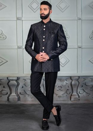 Blue Embroidered Bandhgala Jodhpuri Suit