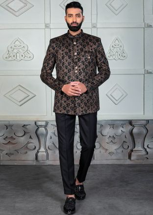 Brown Woven Bandhgala Jodhpuri Suit