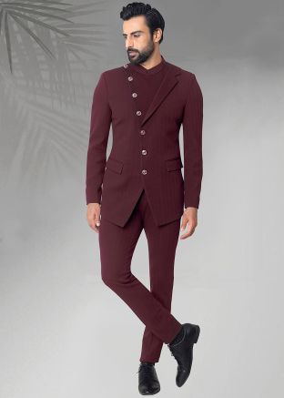 Maroon Men Bandhgala Jodhpuri Suit
