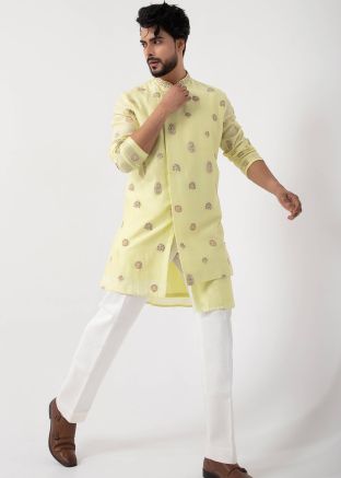 Pastel Green Readymade Embroidered Men Kurta Pajama 