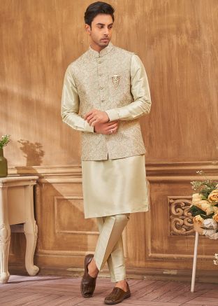 Pista Green Kurta Pant With Embellished Nehru Jacket