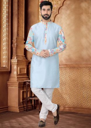 Blue Embroidered Kurta With Pant In Cotton