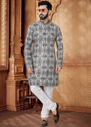 Black Printed Cotton Kurta With Pant