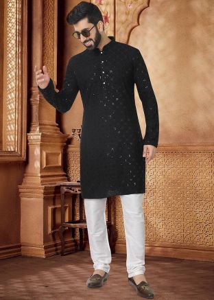 Black Embroidered Kurta With Pant