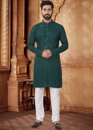 Green Sequins Embroidered Kurta Set