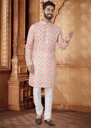 Multicolor Printed Men Kurta With Pant