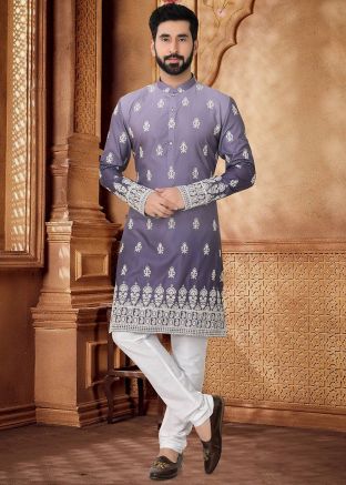 Purple Shaded Embroidered Kurta Set