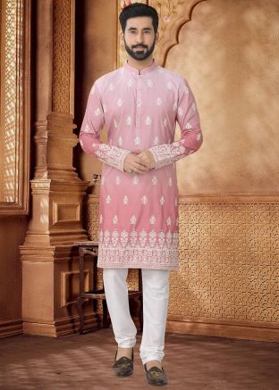 Pink Shaded Embroidered Kurta With Pant