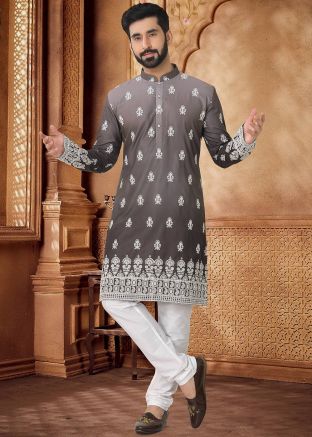 Grey Shaded Embroidered Kurta Set