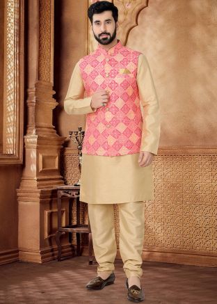 Golden Kurta Set With Nehru Jacket