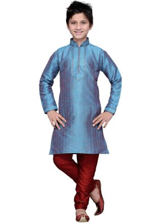 Readymade Blue Art Silk Kids Kurta Pajama